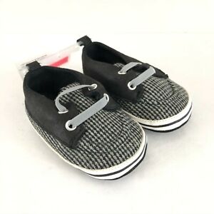 Carters Baby Boys Sneakers Soft Sole Slip On Black Gray Size 3-6 Months