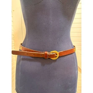 Vintage Damen Leder Gürtel Gr. 30 massive Messingschnalle Waldhorn Nieten - Bild 1 von 12