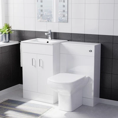 Nes Home White 1000mm Slim Basin Vanity, WC Unit & Rimless BTW Toilet