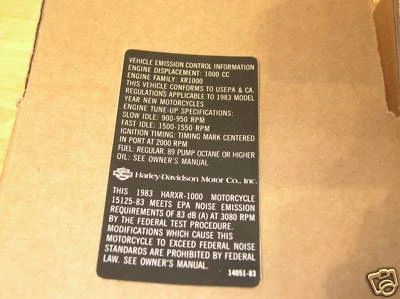 Наклейка на раму Harley XR-1000 1983 оригинальная от оригинального производителя новая из старых запасов 14051-83 - Изображение 1 из 2