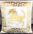 Ivory & Gold Horse animal & Greek Keys Border pattern  Decorative Cushion Cover