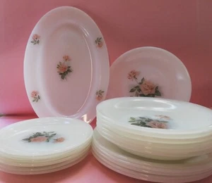 ARCOPAL FRANCE ROSA ROSEN 18 TELLER + OVALER SERVIERTELLER  - Bild 1 von 7