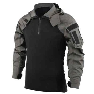 Outdoor Shirts Camo Combat T-Shirt Hooded Men Tactical Shirt Airsoft - Picture 1 of 30