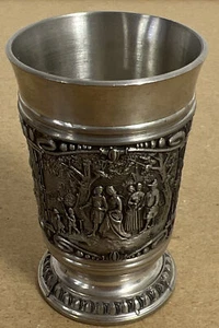 German  Rein Zinn 95% Pewter Cup, 3 Raised Relief Designs - 2.5" tall - Picture 1 of 10