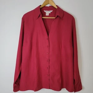 Camisa WinterSilks Mujer Roja Lavable Mezcla de Seda Abotonada XL Manga Larga Clásica - Imagen 1 de 11