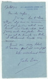 Jules Bois.lettre à Jacques Reboul « quelle est votre doctrine celtique ?. 1913 - Picture 1 of 2