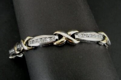 Pulseira de tênis pedras de zircônia cúbica prata esterlina 925 ouro detalhes Vermeil  - Imagem 1 de 4