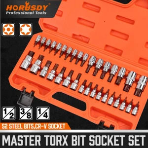 34PC Master Torx Bit Socket Set S2 Steel 1/2" 3/8" 1/4" Drive Star Heat-treated - Picture 1 of 10