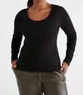 Sussan Long Sleeve Rib Scoop Neck Top In Black - Size L - 5+ Items Free Au Post