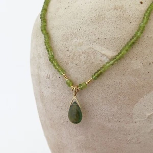 Peridot Necklace, Green Tourmaline Pendant and 18K Gold - Handmade Fine Jewelry - Picture 1 of 6