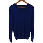 J.Crew Slim 100% Merino Wool Sweater Mens Sz M Blue V-Neck Pullover Long Sleeve