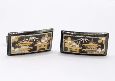 Gemelos de colección de plata de ley 925 Japón pagoda japonesa santuario arquitectura Foto 1 de 4