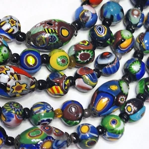 Vintage venezianische italienische Murano Millefiori Kunst Glasperlen 48" Halskette 122 Gramm! - Bild 1 von 10