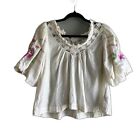 Free People Bohemia Embroidered Blouse Top Cream Cotton Summer - XS 
