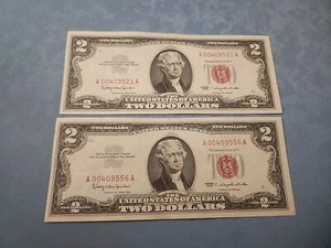 *RARE* DOUBLE 00 VERY LOW SERIAL NUMBER 1963 $2 RED SEALS AU+ CRISPY - Picture 1 of 3
