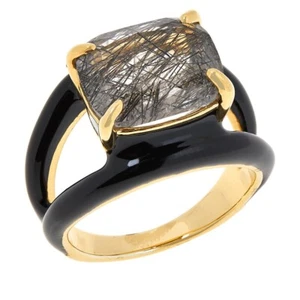 Rarities Goldplated Sterling Silver Rutile Quartz Enamel Split Shank Ring Size 6 - Picture 1 of 3