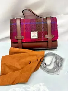 Islander The Orkney Satchel Handbag w/ Harris Tweed-Fushia Tartan *New - Picture 1 of 5