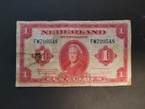 1943 Netherlands 1 Een Gulden Queen Wilhelmina Bank Note - Picture 1 of 2