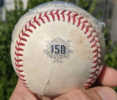 MVP 2019 Mike Trout Game Used STOLEN BASE 150th Reds logo MVP SB after hit ball - Image 1 of 4