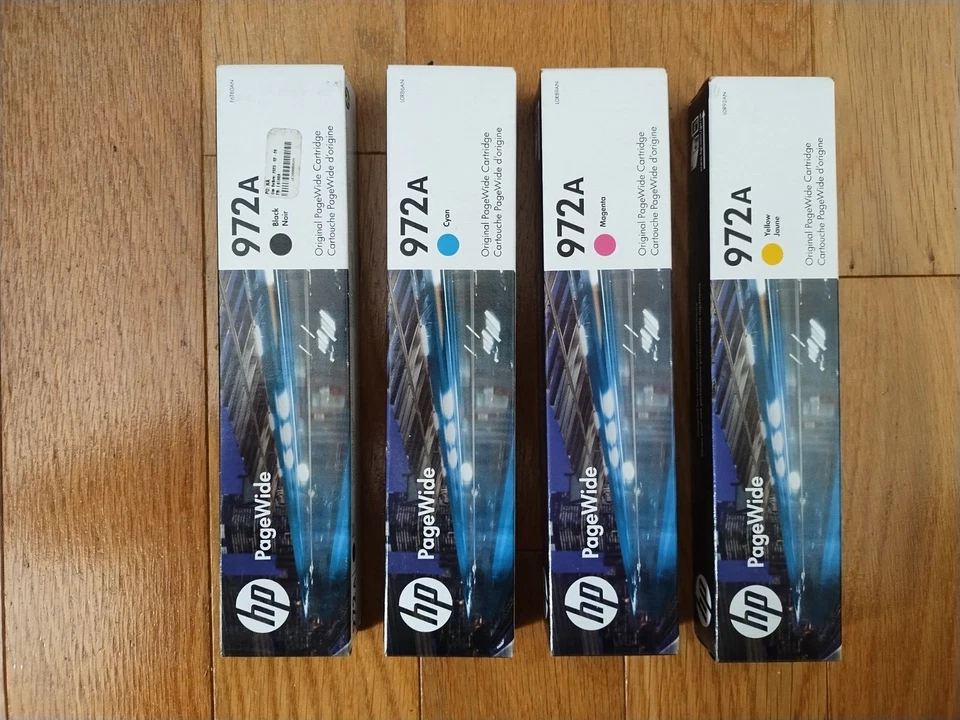 2022-24 GENUINE SET HP 972A INK F6T80AN L0R86AN L0R89AN L0R92AN PageWide 452 477 - Image 1 of 1