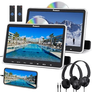 2 x 10.1'' Dual Screen Car Headrest 2 DVD Player Rear-Seat Monitor USB +Headsets - Picture 1 of 22