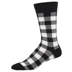 Socksmith Men's Crew Socks Black and White Buffalo Plaid Novelty Footwear - Picture 1 of 1