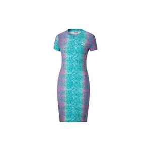 PUMA Classics Women's AOP Brighter Days S/S T-Shirt Dress Viridian Green Size S - Picture 1 of 9