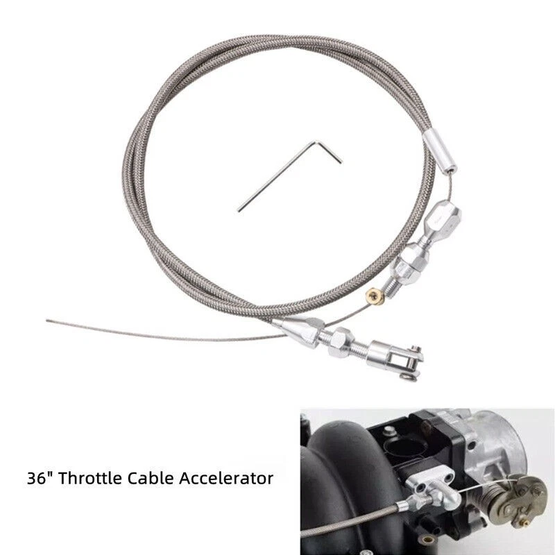 36" Silver Car Throttle Accelerator Cable Braided Stainless Steel Universal , Foto 1 de 4