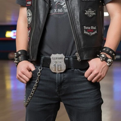 Uomo Donna Metallo Argento Cintura Fibbia Ca Stato California 10 Freeway Bling - Immagine 1 di 4