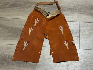 Cowboy Costume Suede Chaps Cactus Western Halloween Costume - Picture 1 of 10