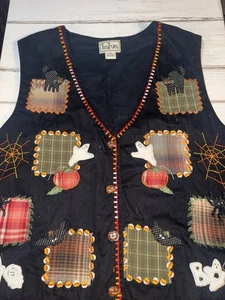 VINTAGE WOMEN'S HALLOWEEN VEST by TANTRUMS SIZE XL - GHOSTS, SPIDERS, RUNS SMALL - Picture 1 of 4