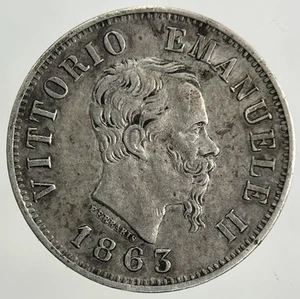 1863 Italy 50 Centesimi Silver Coin | Very High Grade - Foto 1 di 2