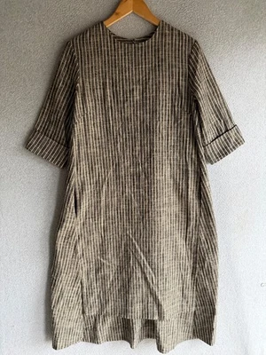 Vestido boho 7115 By Szeki para mujer pequeño gris a rayas bolsillos de gran tamaño mezcla de lino Foto 1 de 4