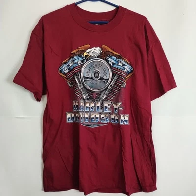 Vintage 1995 Harley Pride T-shirt Maroon Red 90s Maine Biker 22x30 Large - Image 1 of 4
