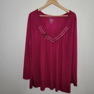 JMS Shirt Top Womens Plus Size 3X Rose Pink Embellished Boho Stretch - Picture 1 of 9