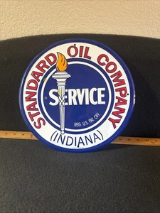DE COLECCIÓN SERVICIO ESTÁNDAR INDIANA GASOLINA MOTOR ACEITE METAL LETRERO GAS - Imagen 1 de 7