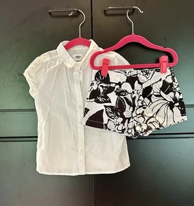 Girls Old Navy White Shirt Size 5 And Gymboree Size 5T Shorts With Pockets - Picture 1 of 2