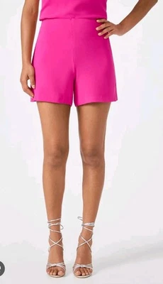 NUEVO Pantalones Cortos Trina Turk Doble Georgette Rosa Brillante Resort Verano Talla 12 Foto 1 de 4