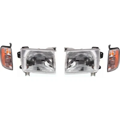 Headlight Set For 1998-2000 Nissan Frontier with Corner Lights and Bulb - Image 1 of 4