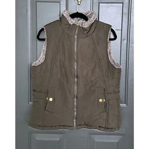 KC Collections Heavy Duty Reversible Vest, Olive Green/Brown Faux Fur Medium - Picture 1 of 9