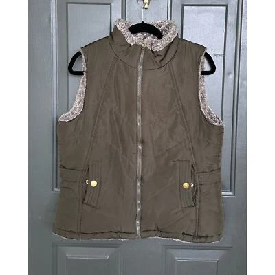 KC Collections Heavy Duty Reversible Vest, Olive Green/Brown Faux Fur Medium - Image 1 of 4