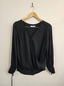 SHEIKE Designer Label Women Lightweight Relaxed Black Cross Over Blouse Top 6 - Picture 1 of 9