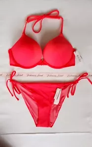 Victorias Secret Swim 2pc Set 34C BOMBSHELL Push-up add 2c/Medium Cheeky Coral - Picture 1 of 17