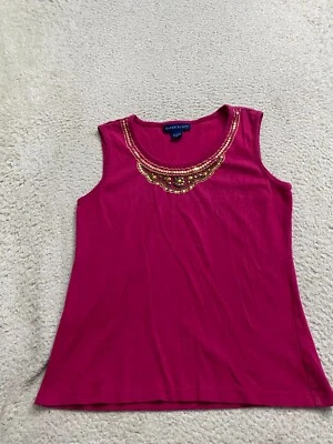Camiseta sin mangas Karen Scott para mujer lentejuelas con cuentas sin mangas cuello redondo rosa talla S Foto 1 de 4