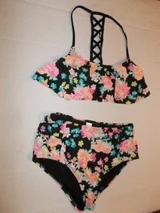 Bongo Womens Size M Two Piece Bikini Swimsuit Floral Strappy Back Lined - Picture 1 of 3