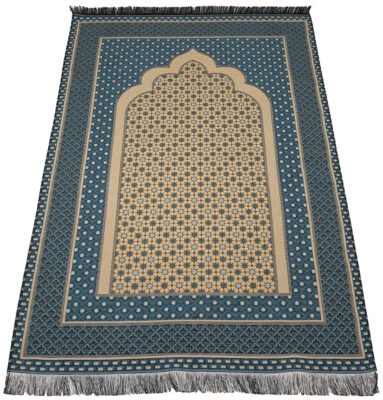 Modefa Islamic Prayer Mat Cotton Woven Turkish Hira Diamond - Turquoise Blue - Image 1 of 4