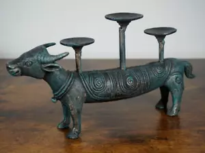 Indonesian Verdigris Bronze Water Buffalo Candelabra Candle Holder Statue Unique - Picture 1 of 6