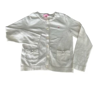 Lilly Pulitzer Girls Sweater Large 8-10 Cardigan Button Up Bows Pockets Palm - Picture 1 of 8