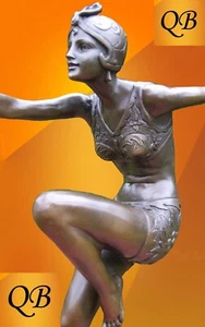 ART DECO BRONZE FIGURINE STATUE SCULPTURE CON BRIO LADY FIGURE FEMALE DANCER - Picture 1 of 10