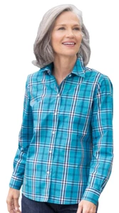 FOXCROFT (by Appleseed) Plaid L/S Shirt - Blue Lake - NWT PETITE 6 - Picture 1 of 2